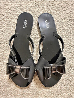 Melissa Harmonic Bow Flip Flop Sandals Black US 8